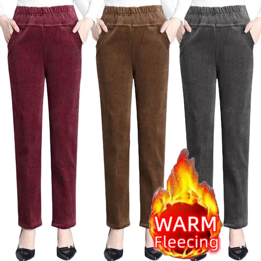 Plush Thick Casual Pants Fleece Pencil Pants Women's Corduroy Warm High Waist Pants Autumn Winter Leggings Pants Trousers Women