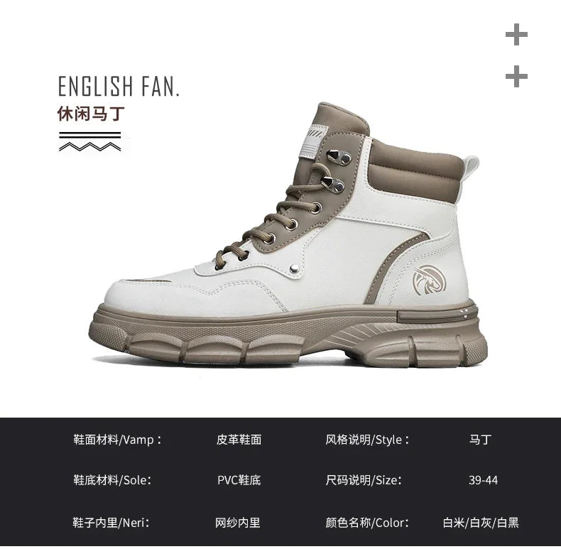 Casual High Top Boots Men Leather Shoes Fashion Outdoor Motorcycle Ankle Military Boots Men's Winter Tactical Boots