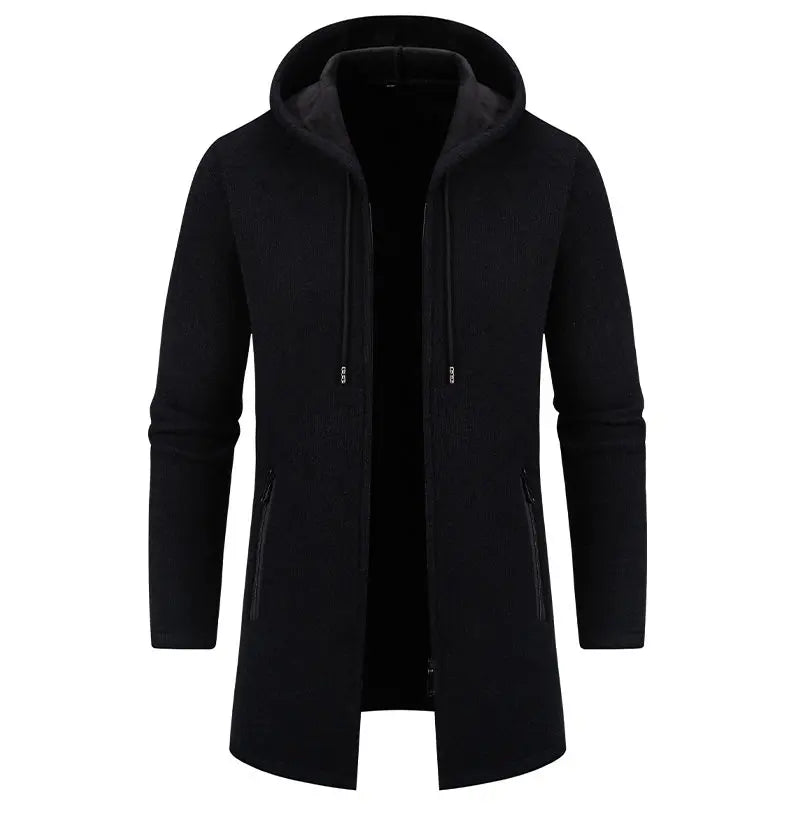 Autumn Winter Mens Hooded Coat Brand New Solid Color Warm Thick Casual Windbreaker Jacket Fashion Mens Cardigan