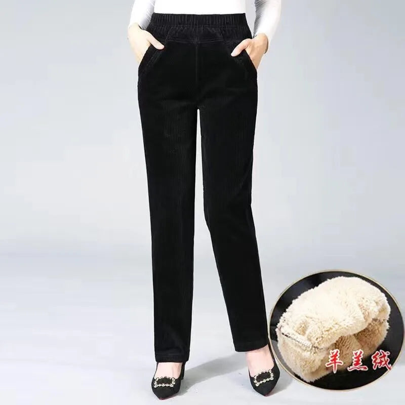 Plush Thick Casual Pants Fleece Pencil Pants Women's Corduroy Warm High Waist Pants Autumn Winter Leggings Pants Trousers Women