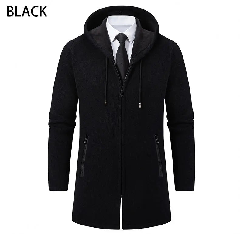 Autumn Winter Mens Hooded Coat Brand New Solid Color Warm Thick Casual Windbreaker Jacket Fashion Mens Cardigan