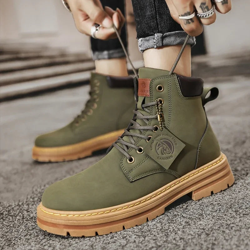 High Top Boots Men's Leather Shoes Fashion Motorcycle Ankle Boots for Men Winter Boots Man Shoes Lace-Up Botas Hombre