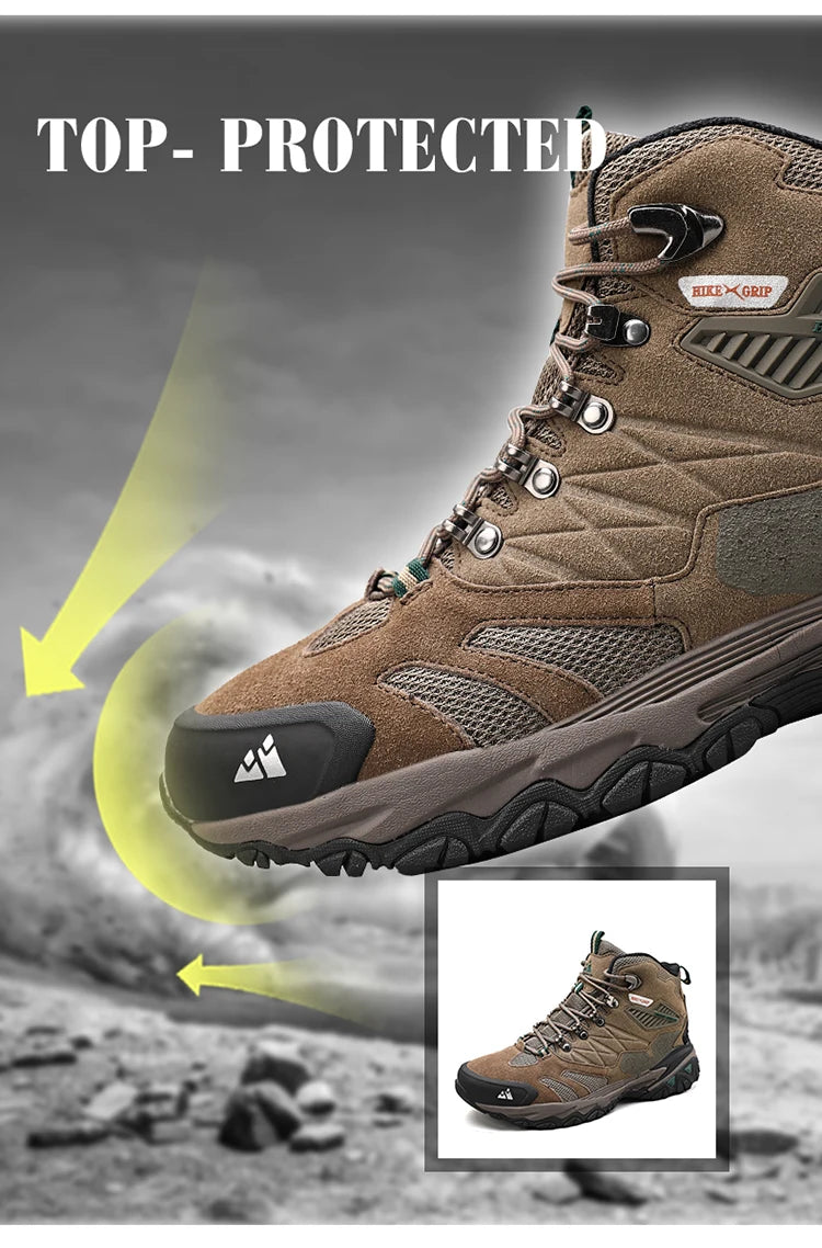 HIKEUP Winter Boot Men Outdoor Hiking Boots Suede High Top Trekking Men Shoes Rainproof Tactical Combat Military Boots