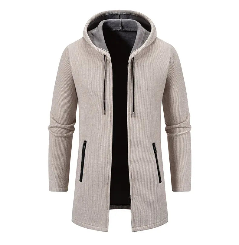 Autumn Winter Mens Hooded Coat Brand New Solid Color Warm Thick Casual Windbreaker Jacket Fashion Mens Cardigan