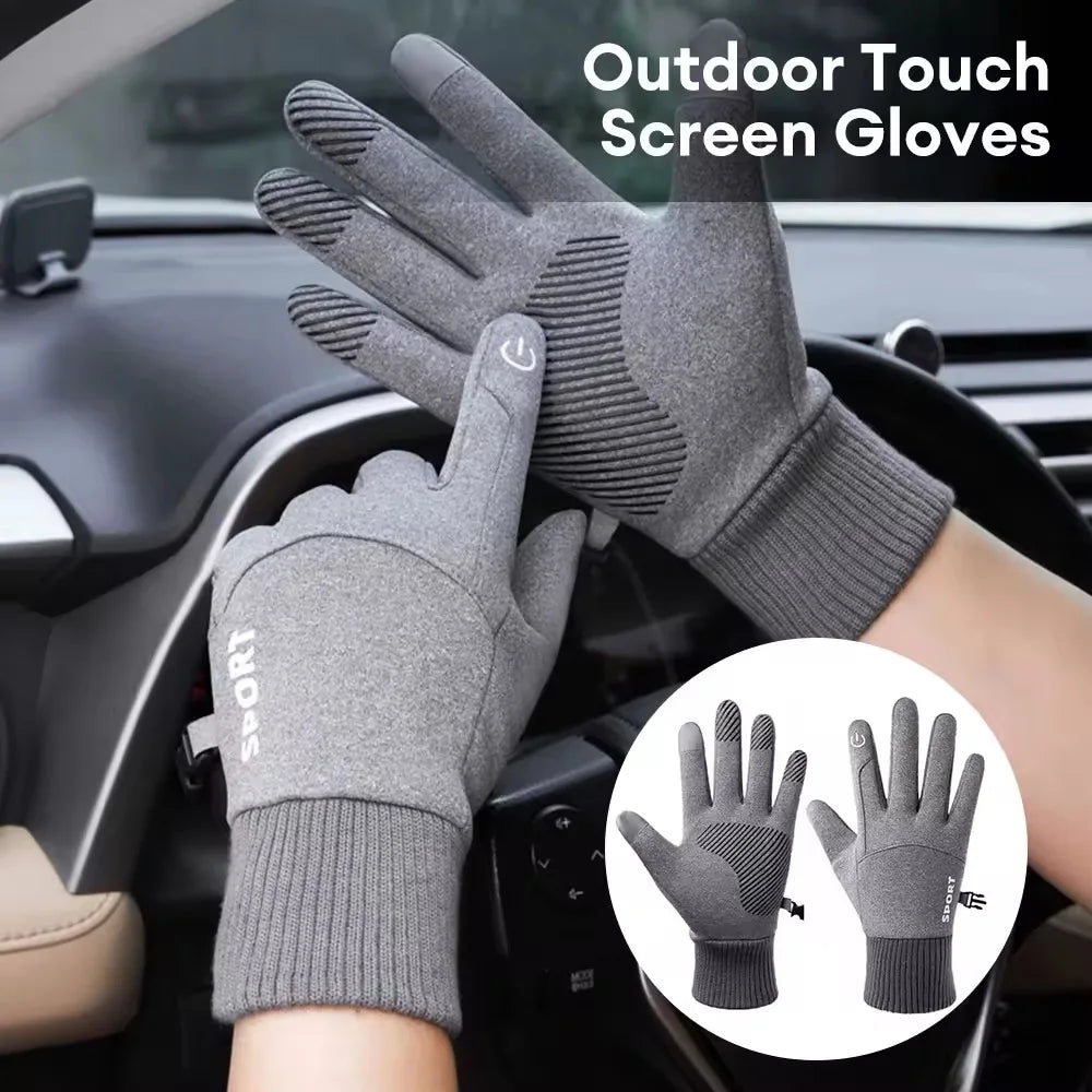 Winter Warm Gloves Full-Finger Waterproof Cycling Outdoor Sports Motorcycle Skiing Touch Screen Fleece Cycling Gloves