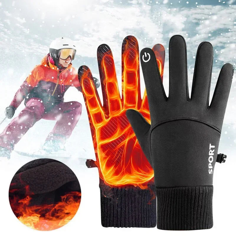 Winter Warm Gloves Full-Finger Waterproof Cycling Outdoor Sports Motorcycle Skiing Touch Screen Fleece Cycling Gloves