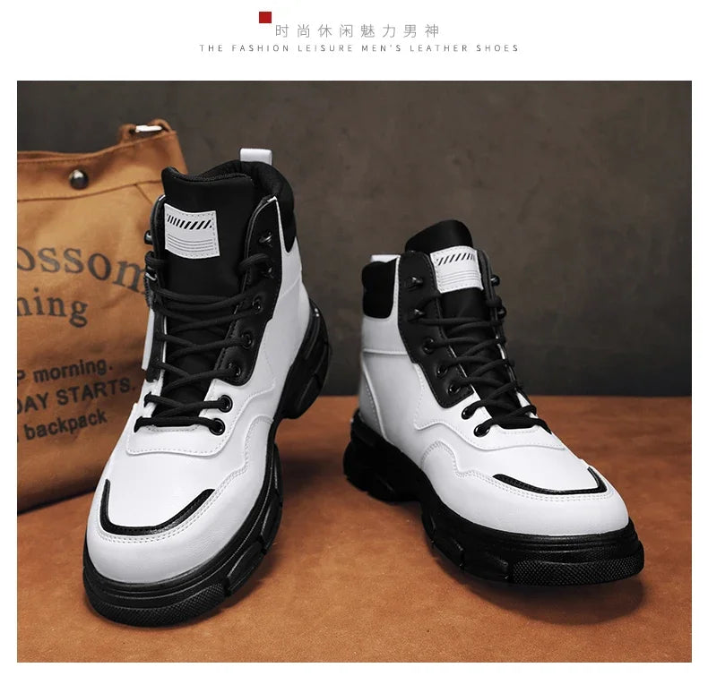 Casual High Top Boots Men Leather Shoes Fashion Outdoor Motorcycle Ankle Military Boots Men's Winter Tactical Boots