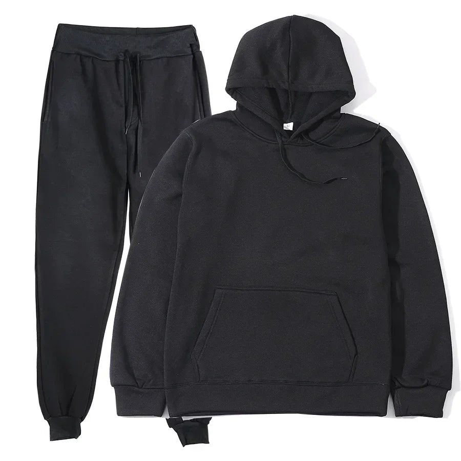 Men's Tracksuit Jogger Sportswear Casual Sweatershirts Sweatpants Streetwear Pullover Solid Color Fleece Hoodies Sports Suit New