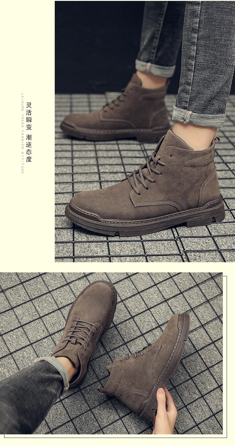 autumn winter New warm men shoes Retro mid top casual workwear boots Fashion comfort breathable shoe Light trendy male boot