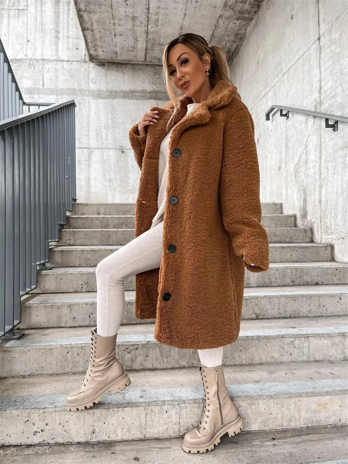 Long Sleeve Lapel Coat For Women 2024 Winter Fall Fashion Solid Coats Single Breasted Clothes Casual Basic Mid-length Overcoat