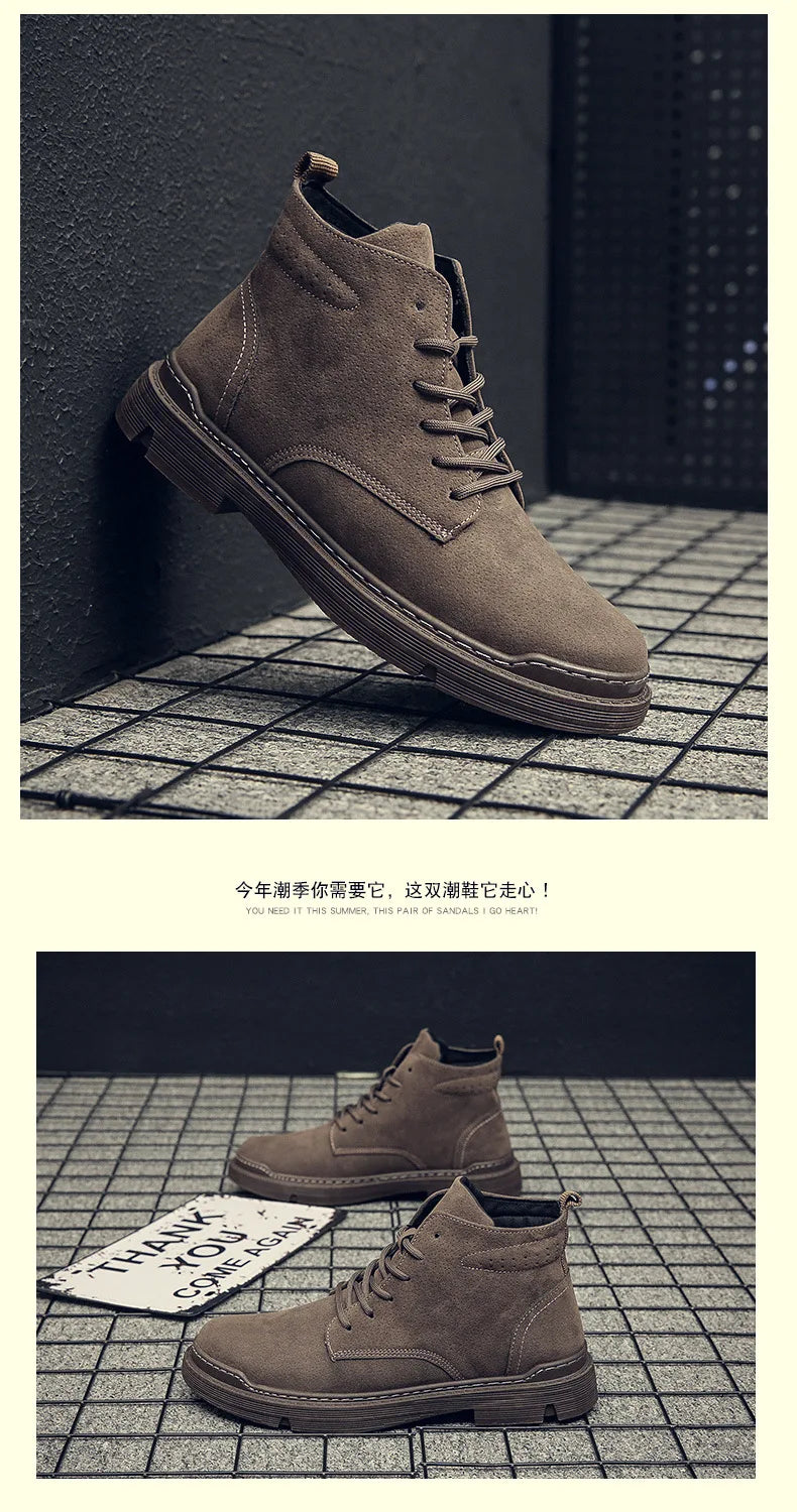 autumn winter New warm men shoes Retro mid top casual workwear boots Fashion comfort breathable shoe Light trendy male boot