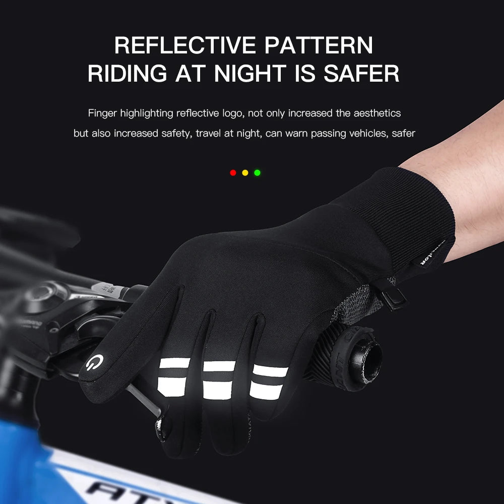 Outdoor Winter Warm Cycling Gloves Black Windproof Touchscreen Bicycle Gloves Camping Hiking Sport Running Motorcycle Gloves Men