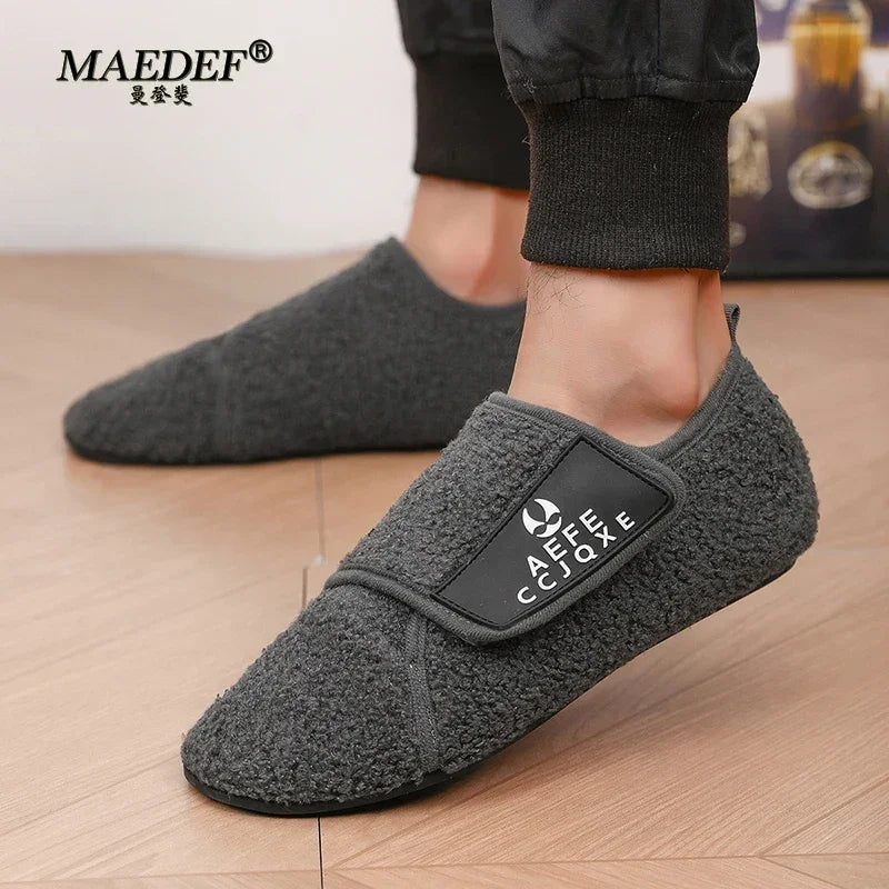 MAEDEF Fashion Men Winter Plush Warm Slippers Flat Soft Slides Indoor Bedroom Home Non-slip Shoes for Couples in Winter Shoes