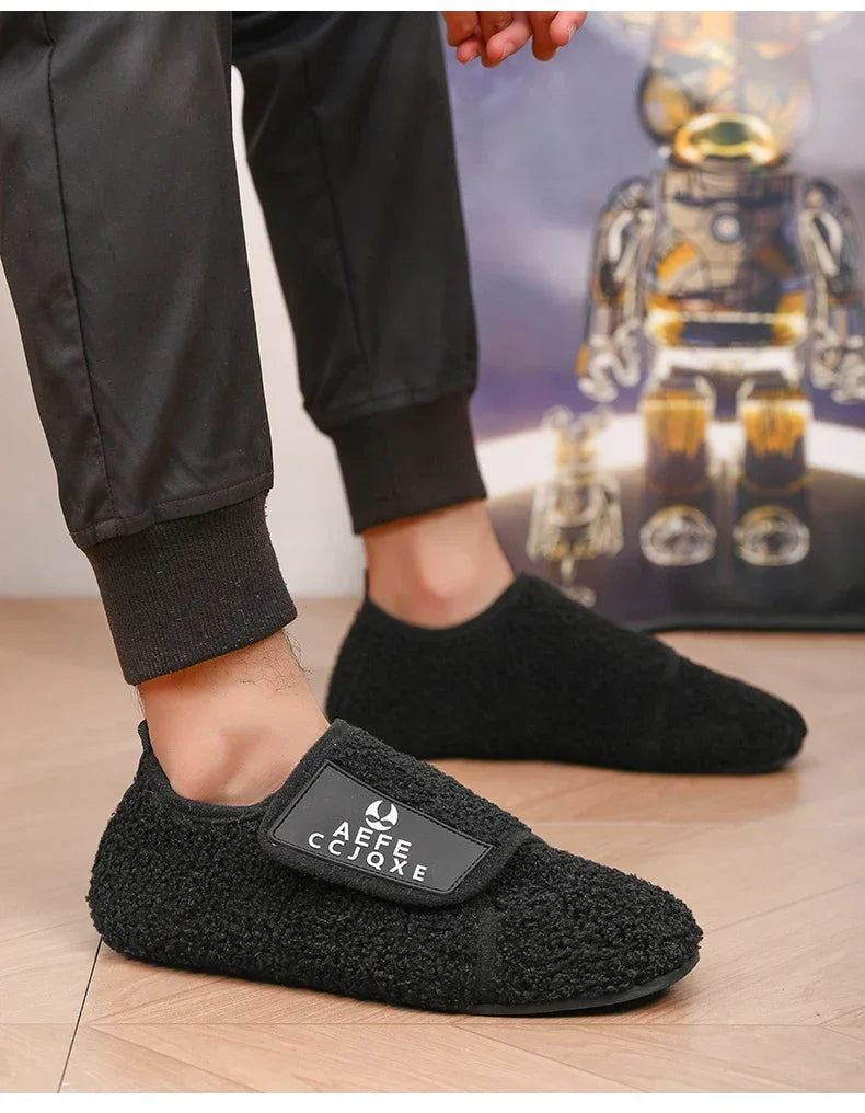 MAEDEF Fashion Men Winter Plush Warm Slippers Flat Soft Slides Indoor Bedroom Home Non-slip Shoes for Couples in Winter Shoes