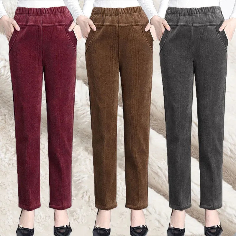 Plush Thick Casual Pants Fleece Pencil Pants Women's Corduroy Warm High Waist Pants Autumn Winter Leggings Pants Trousers Women