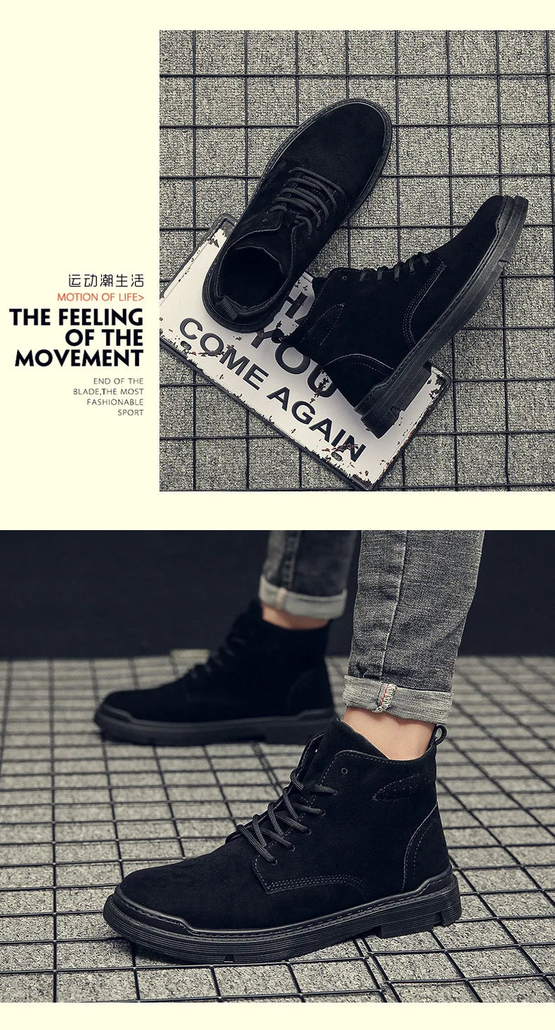 autumn winter New warm men shoes Retro mid top casual workwear boots Fashion comfort breathable shoe Light trendy male boot